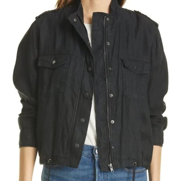 Rails Black "Collins" Linen Blend Utility Drawstring Jacket Medium - Picture 8 of 8